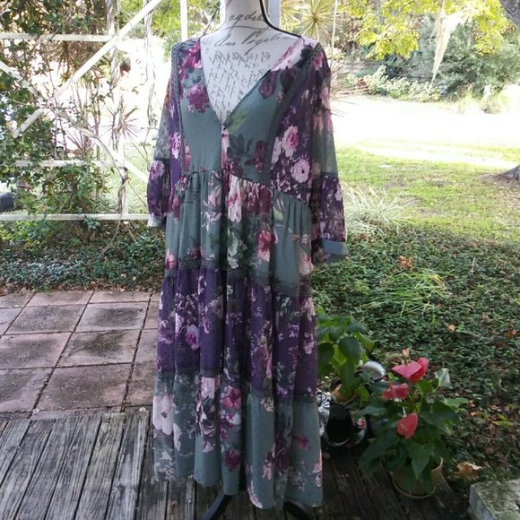 eshakti Dresses & Skirts - Wayward Fancies eShakti Maxi Floral Dress 2X 22W